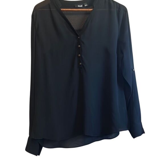 ANA a New Approach Black Long Sleeve Button Up Tunic Blouse Office Career - Picture 1 of 6